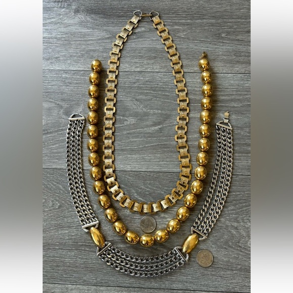 Lot Of 3 VTG Monet & Napier Silver & Gold Tone Chunky Statement Necklaces Signed - Picture 3 of 14